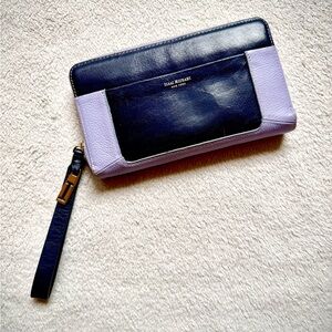 Isaac Mizrahi NY Leather Zip Around Wristlet Wallet Navy Lavender Colorblock